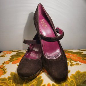 Coach Shoes Brown Suede Mary Jane Heels Platform Unique